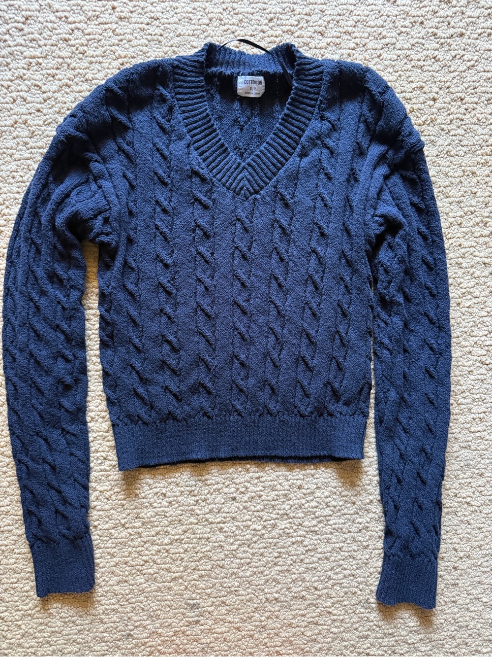Cotton On Navy Cable V-Neck Sweater